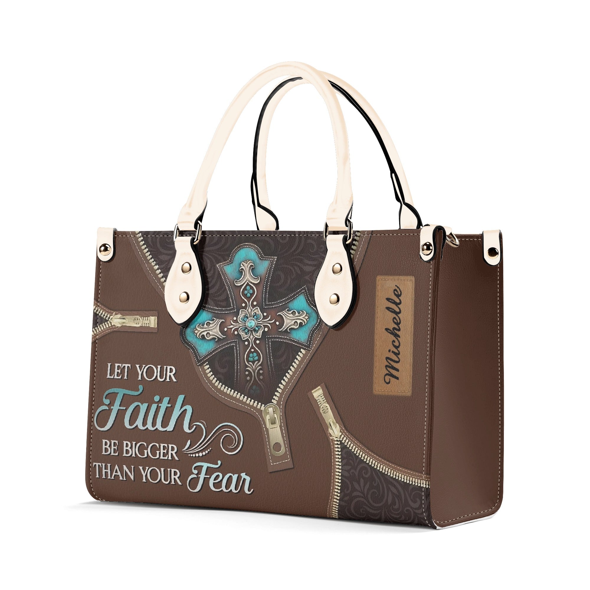 Let Your Faith Be Bigger Than Your Fear Leather Bag, Custom Leather Bag With Bible Verse. BLAF12